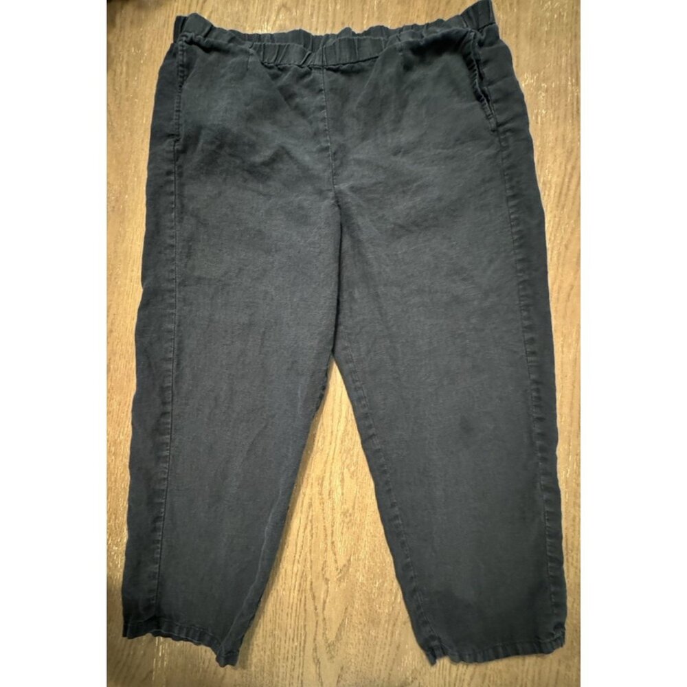 J Jill Love Linen Ankle Crop Pants Size Large TALL Black Elastic Waist Pockets